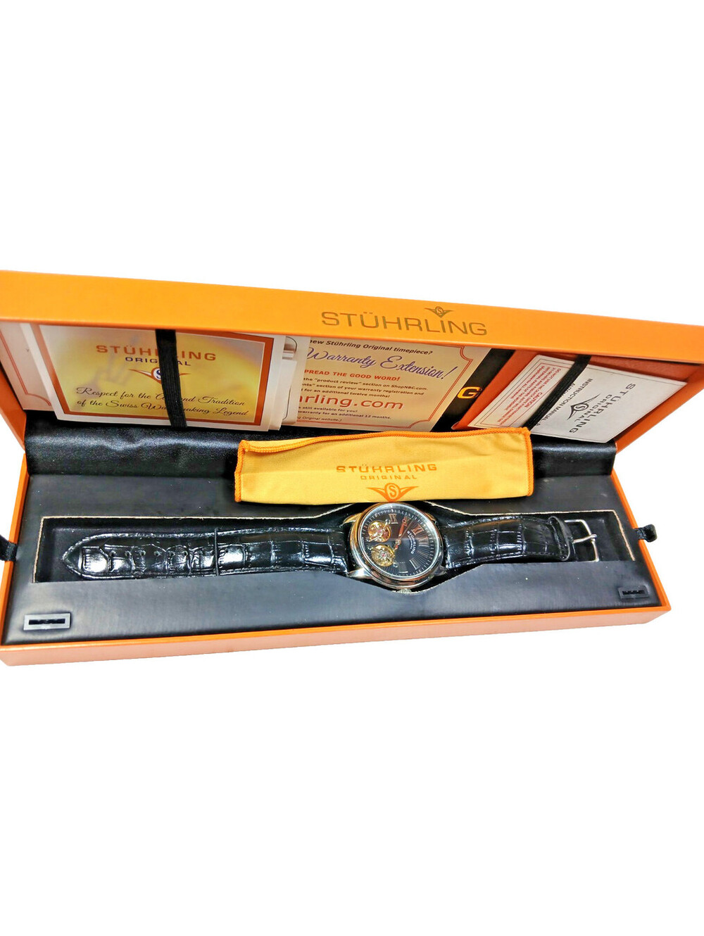 Mens Stuhrling Original Black Automatic Watch, Case & Papers 40 Jewels 9S001